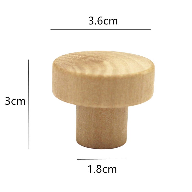 WEICHUAN 20PCS Round Unfinished Wood Cabinet Furniture Drawer Knobs Pulls Handles (Diameter: 3.6cm Height: 3cm) - Image 2